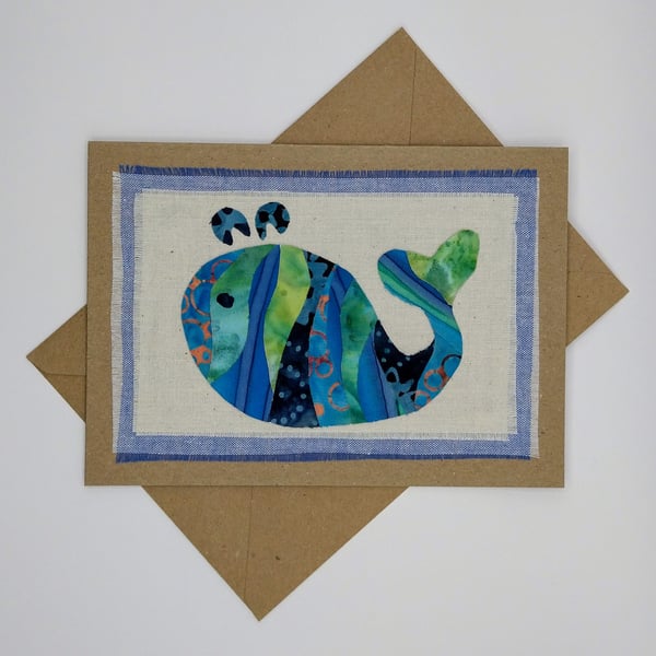 Fabric Collage Whale Greetings Card - Child’s Birthday Card - Blank Card