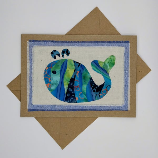 Fabric Collage 'Whale' Greetings Card