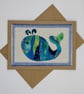 Fabric Collage Whale Greetings Card - Child's Birthday Card - Blank Card