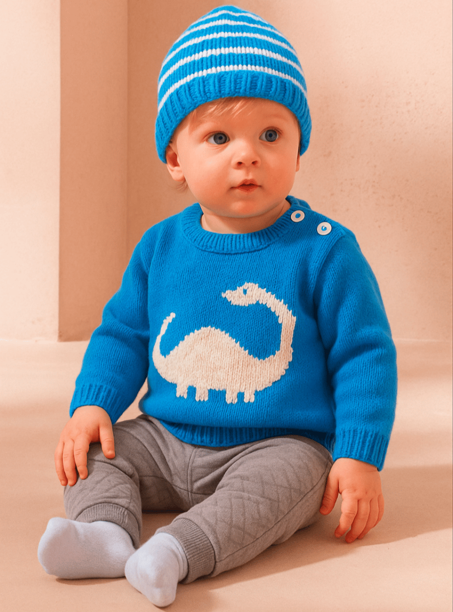 Knitting Pattern Dinosaur Sweater and Hat (Diplodocus).  Digital Pattern