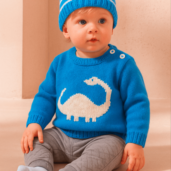 Knitting Pattern Dinosaur Sweater and Hat (Diplodocus).  Digital Pattern
