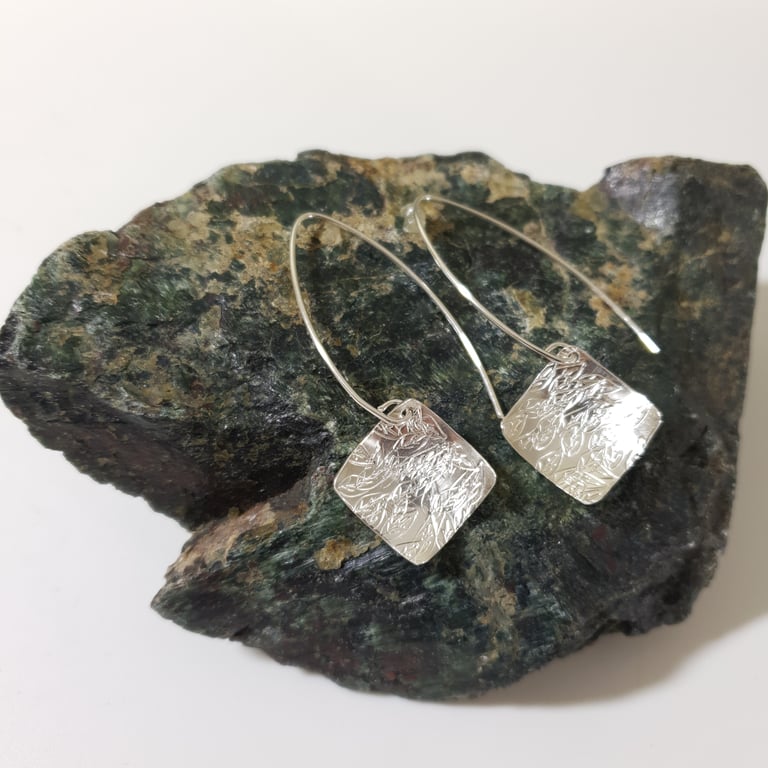 Sterling Silver  Square Earrings Long Drops Silver Marquise Ear Wires Free UK PP