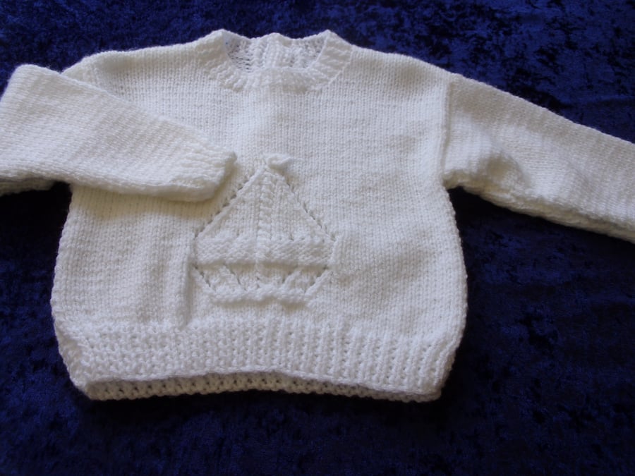 Childs White Jumper with Boat Design - REDUCED