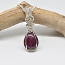 Ruby and Silver Wire Wrapped and Woven Pendant