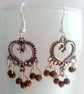 Bronze Bead Heart Chandelier Earrings - Silver Boho Drop Earrings - Image 2