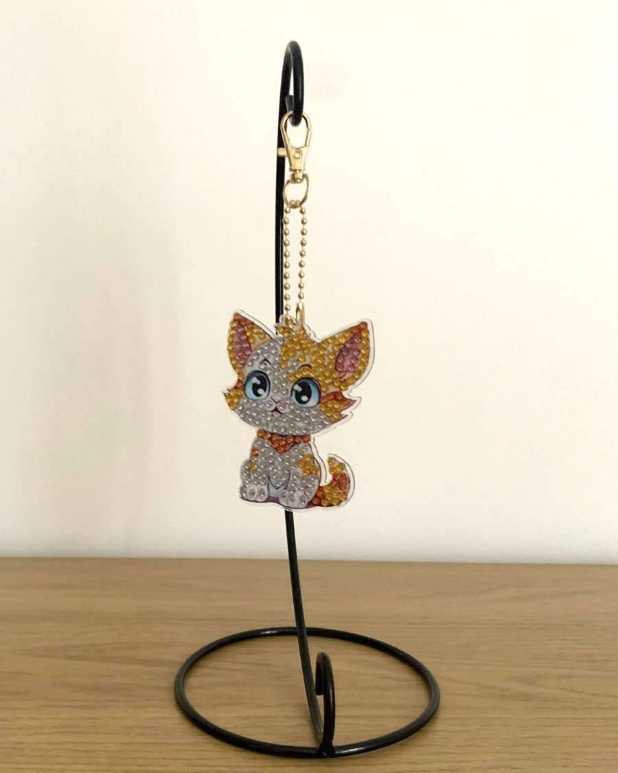 Cute Diamond Art Kitten Keyring. Design 4