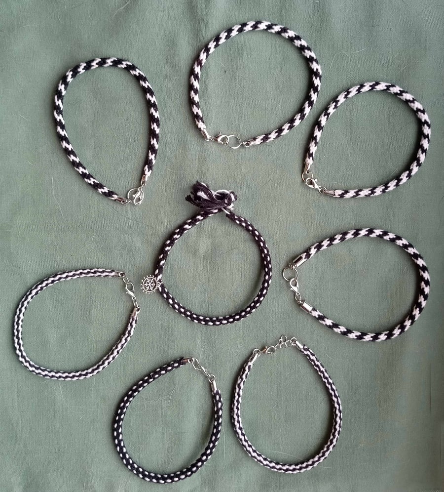 black and white round braid bracelets - various patterns