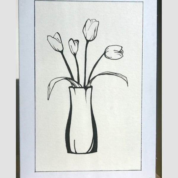 Hand drawn tulips mini A7 greetings card