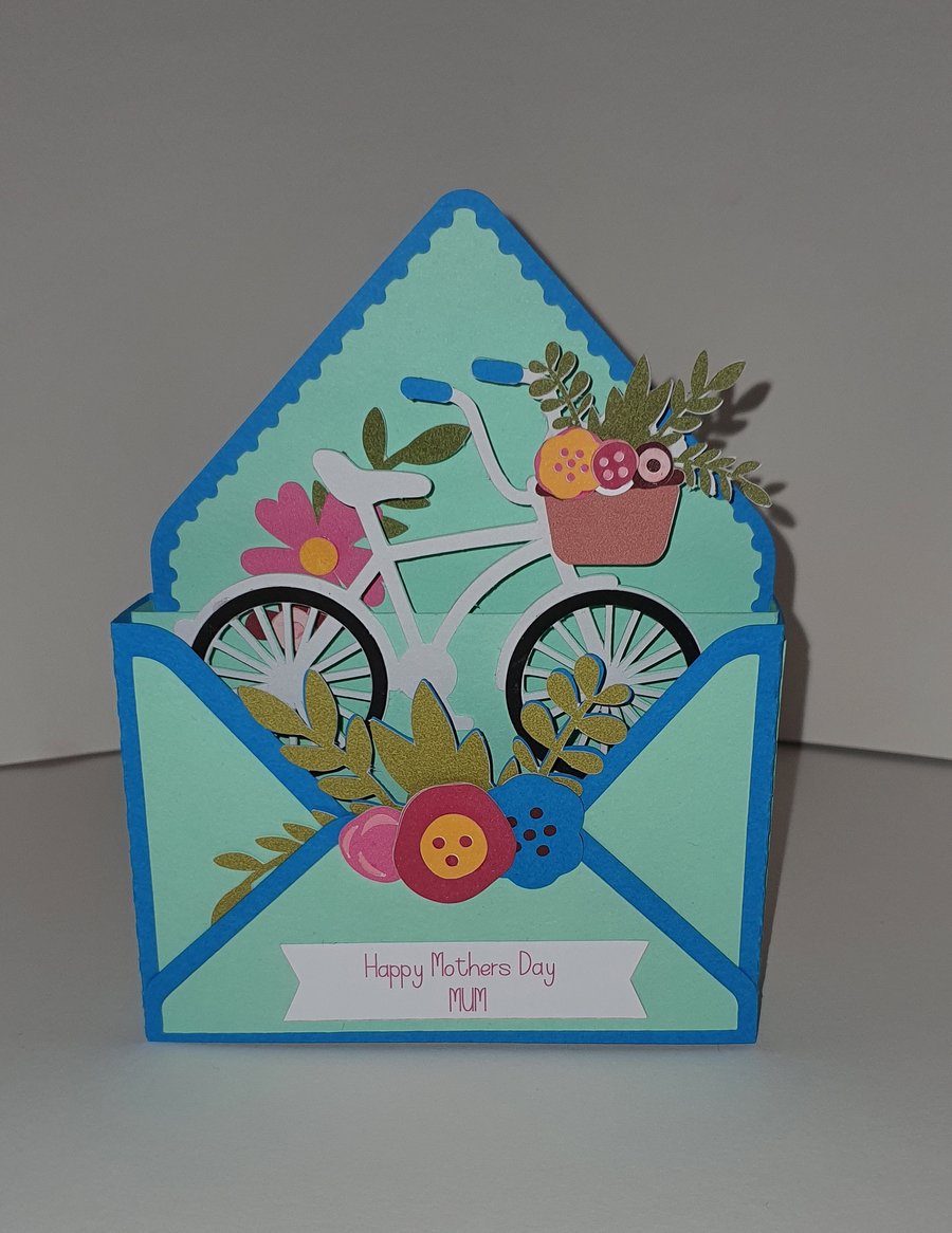 Blue Bicycle Envelope style 3D card - can be personalised