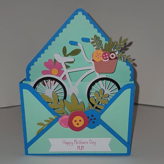 Blue Bicycle Envelope style 3D card - can be personalised