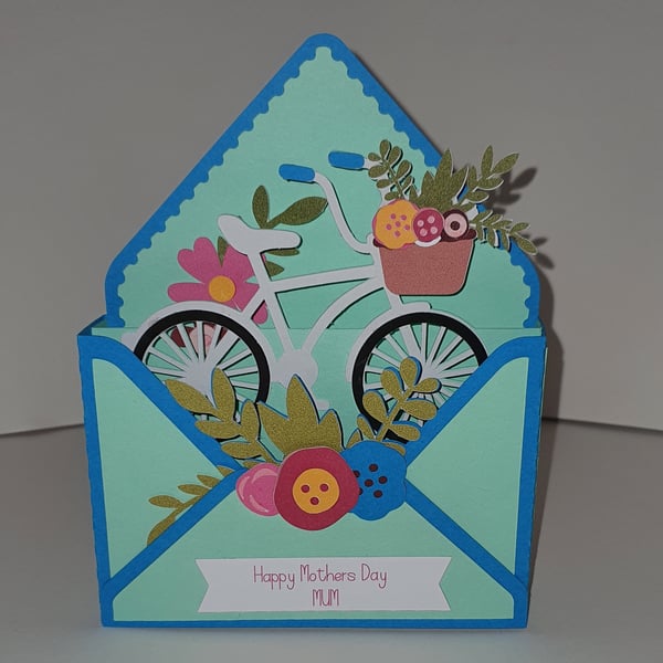 Blue Bicycle Envelope style 3D card - can be personalised