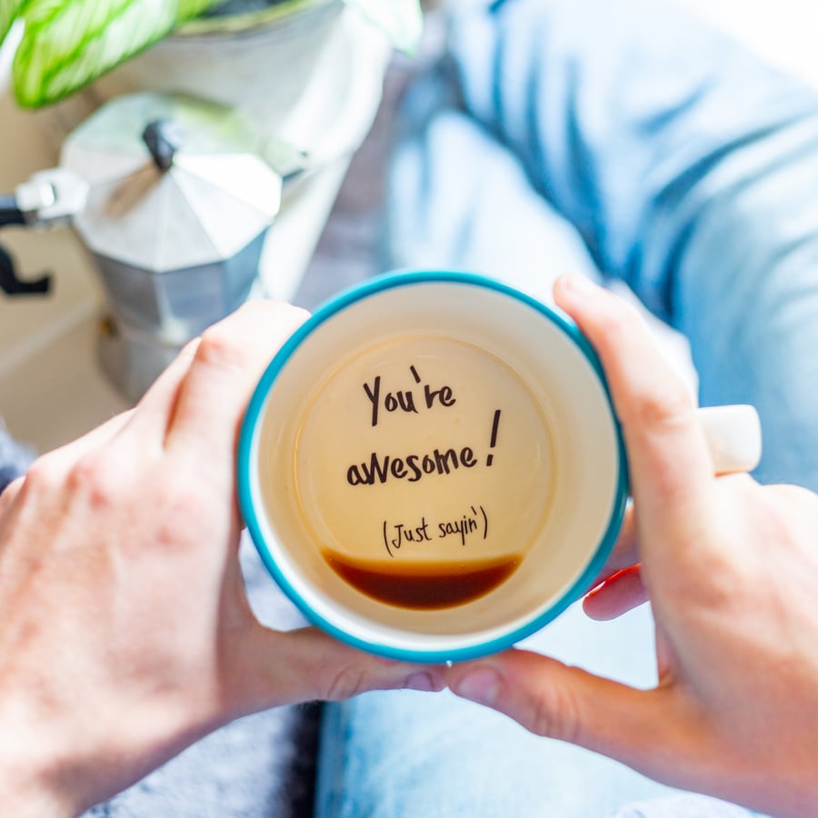 You're Awesome (just sayin') Hidden positive message mug
