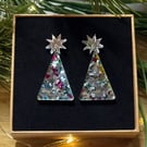 Geometric Christmas Tree Acrylic Earrings -silver
