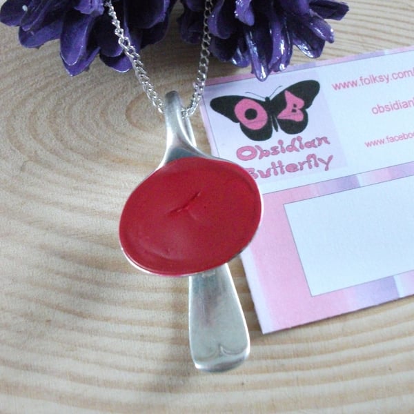 Recycled Silver-Plated Salt Spoon Necklace with Faux Enamel SPN082