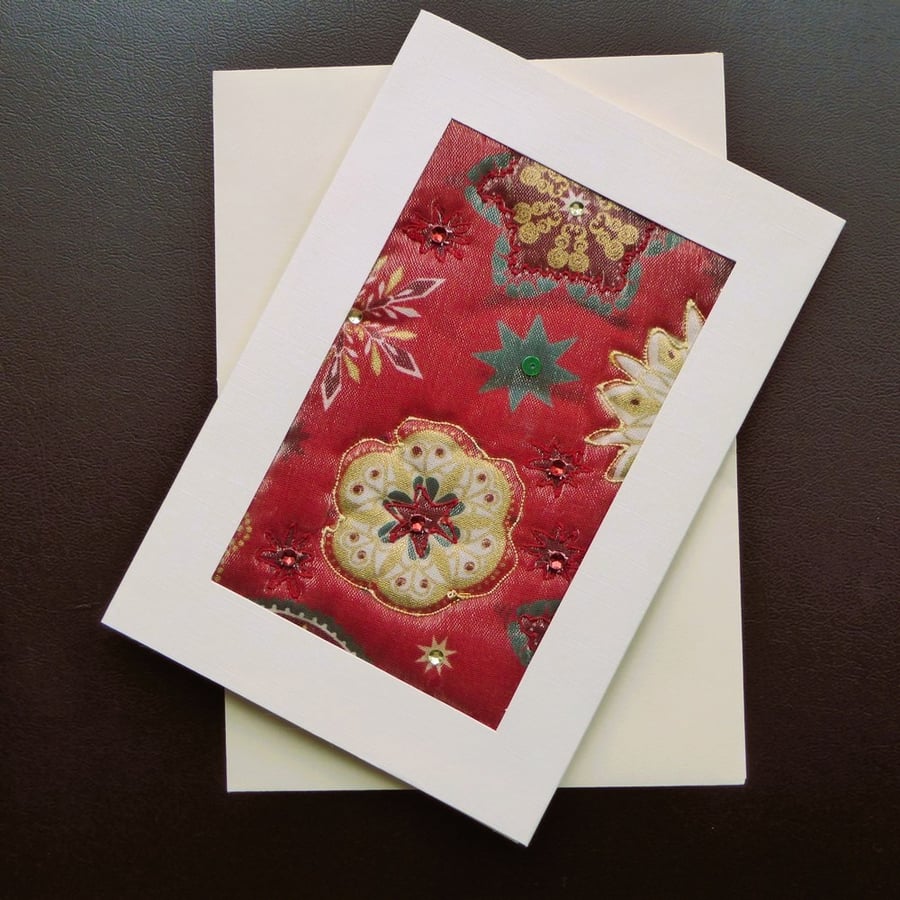Individually Hand Crafted Textile Christmas Blank Card