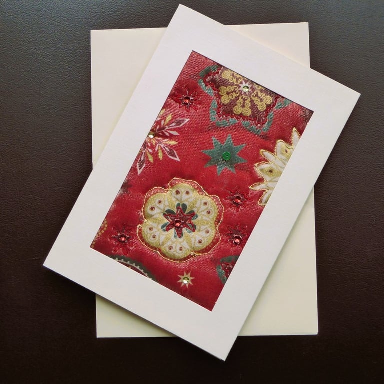 Individually Hand Crafted Textile Christmas Blank Card