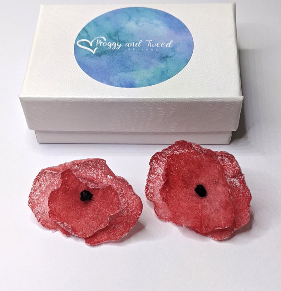 Poppy earrings, textile earrings, stud earrings