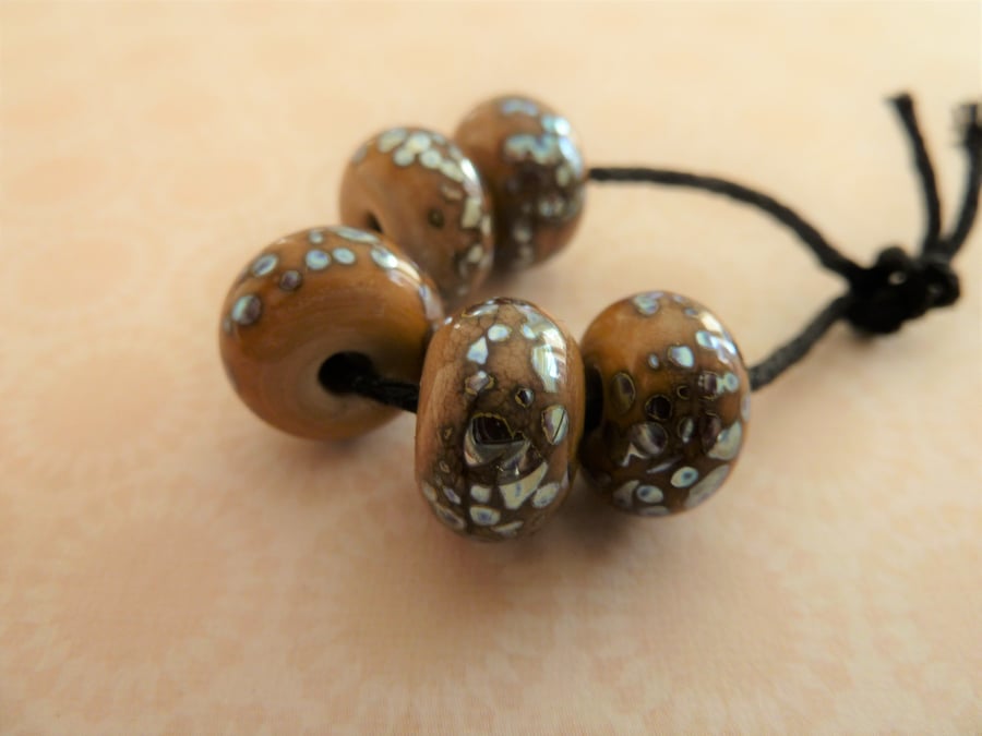 handmade lampwork ivory and silver frit beads
