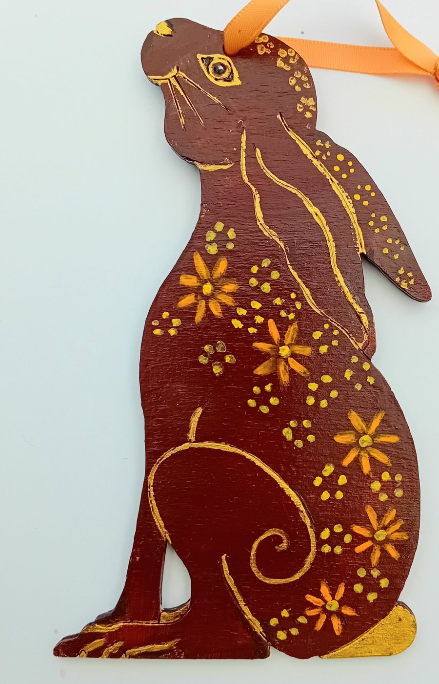 Hare golden brown on wood hand painted 