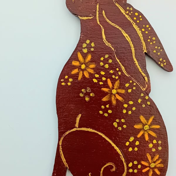 Hare golden brown on wood hand painted 