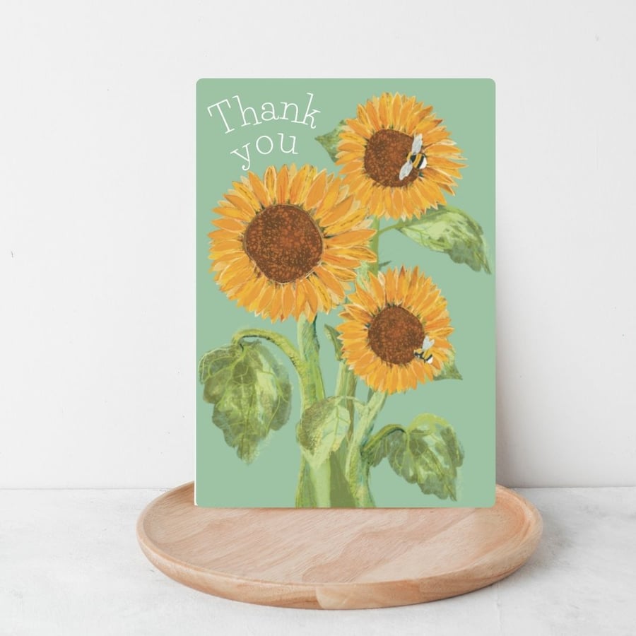 Thank You card sunflowers and bees blank card 