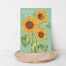 Thank You card sunflowers and bees blank card 
