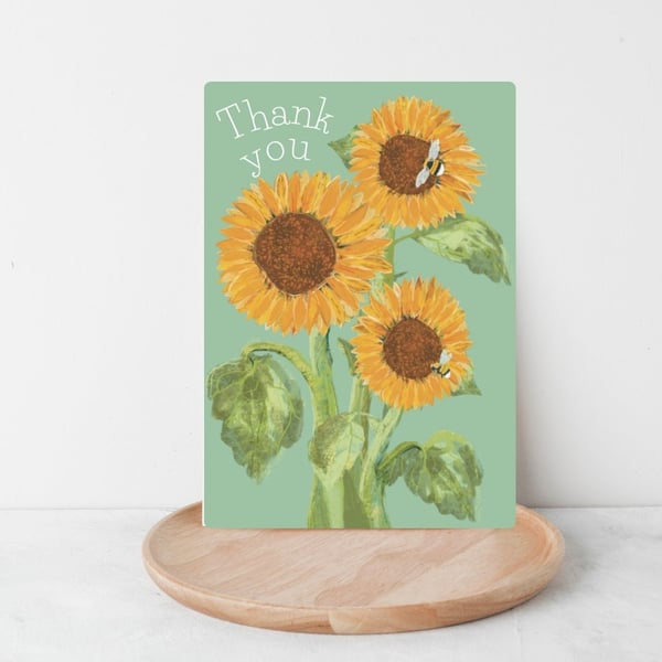 Thank You card sunflowers and bees blank card 