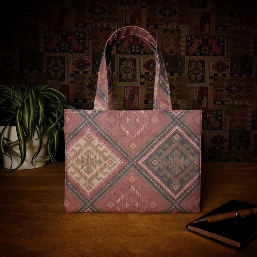 Mini Fabric Tote Bag - Red Kilim