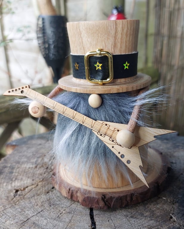 Artisan Handcrafted Wood turned Rock Guitarist Gonk Incense Burner Grey Beard