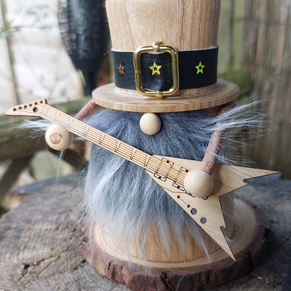 Artisan Handcrafted Wood turned Rock Guitarist Gonk Incense Burner Grey Beard