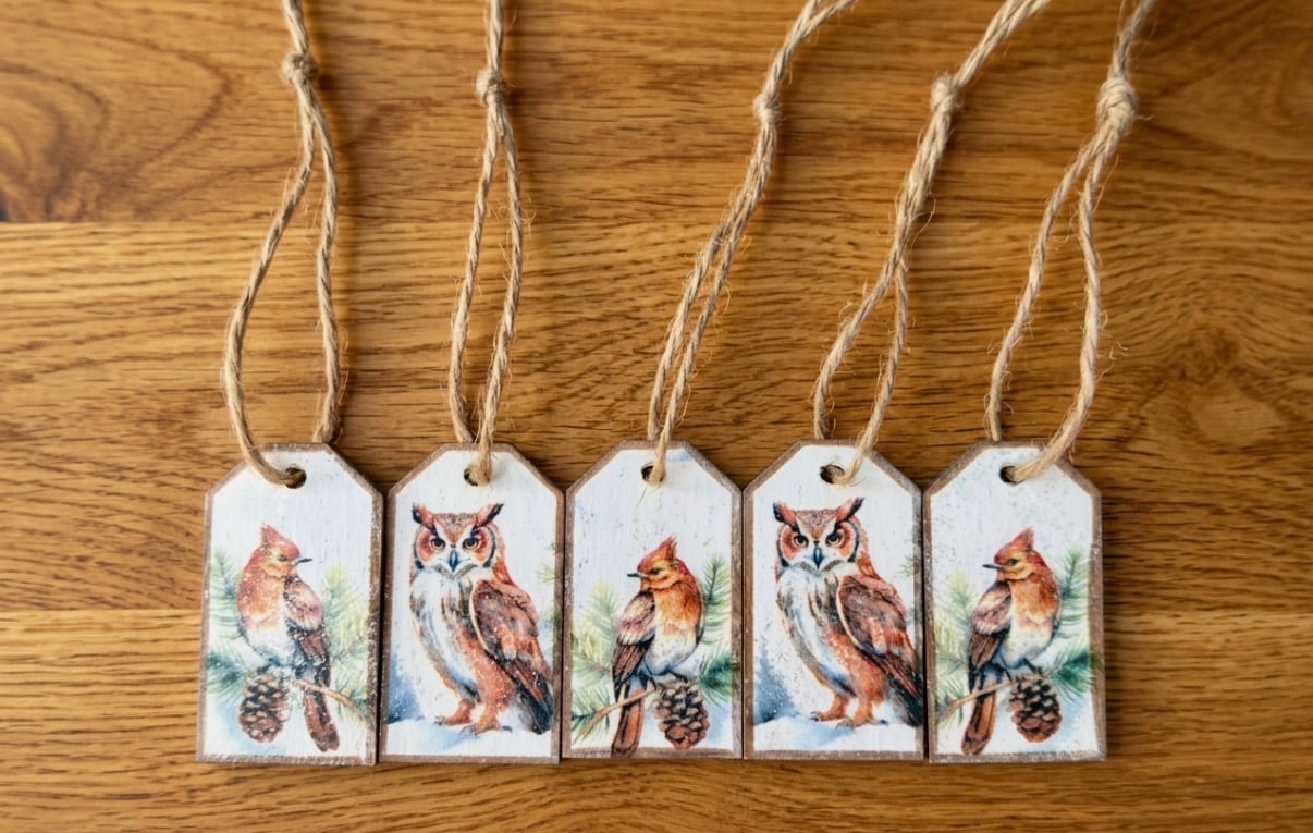 Set of 5 Mini Wooden Christmas Gift Tags