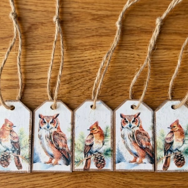 Set of 5 Mini Wooden Christmas Gift Tags