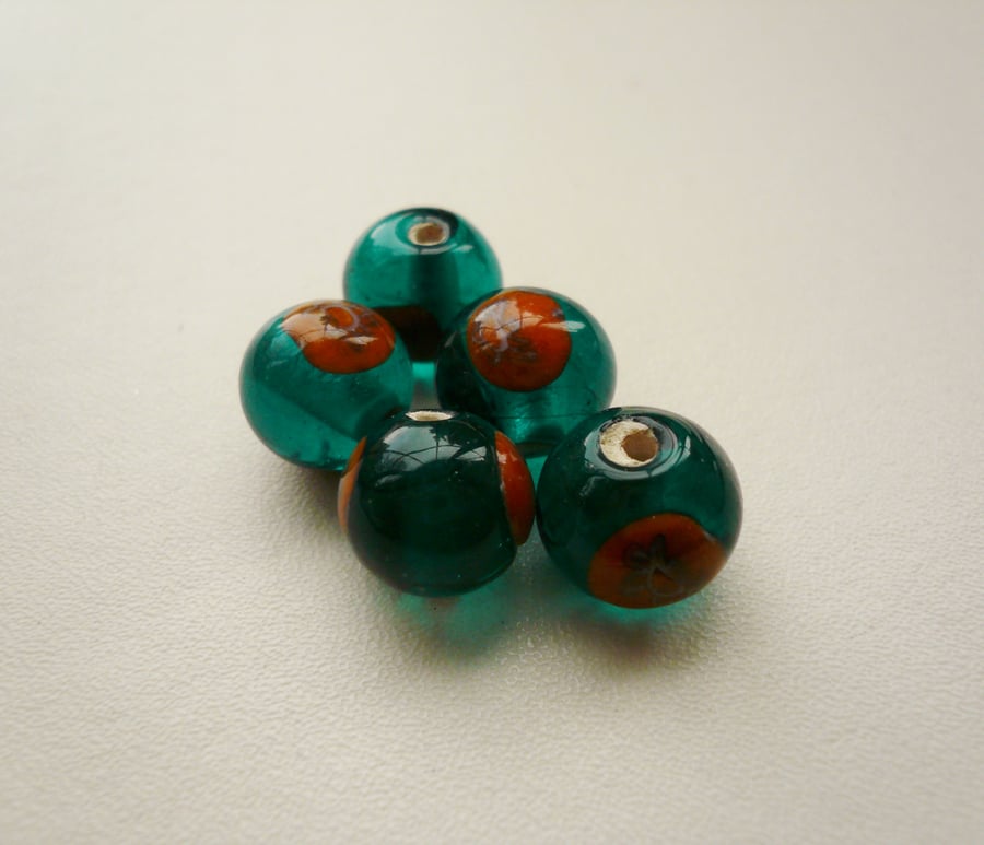 5 Deep Turquoise Blue Round Glass Beads