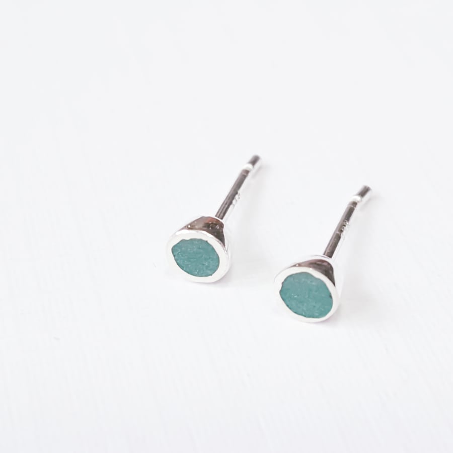 Tiny Colour Dot Stud Earrings Pine Green, Minimalist, Everyday Jewellery