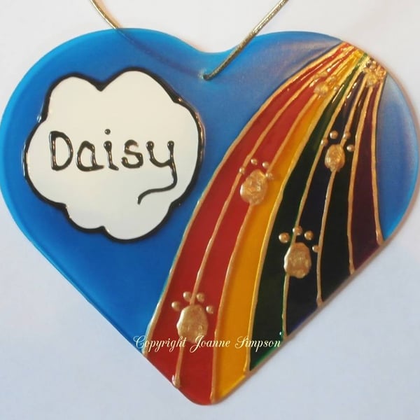 Hand painted pet memorial Rainbow Bridge sun catcher