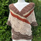 Long shallow crescent shawl oversized scarf in soft Autumn inspired wool yarn