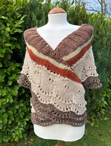 Long shallow crescent shawl oversized scarf in soft Autumn inspired wool yarn