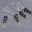 Set of 5 crystal bead Christmas tree decorations,  Aura Borealis beads, handmade