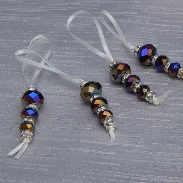 Set of 5 crystal bead Christmas tree decorations,  Aura Borealis beads, handmade