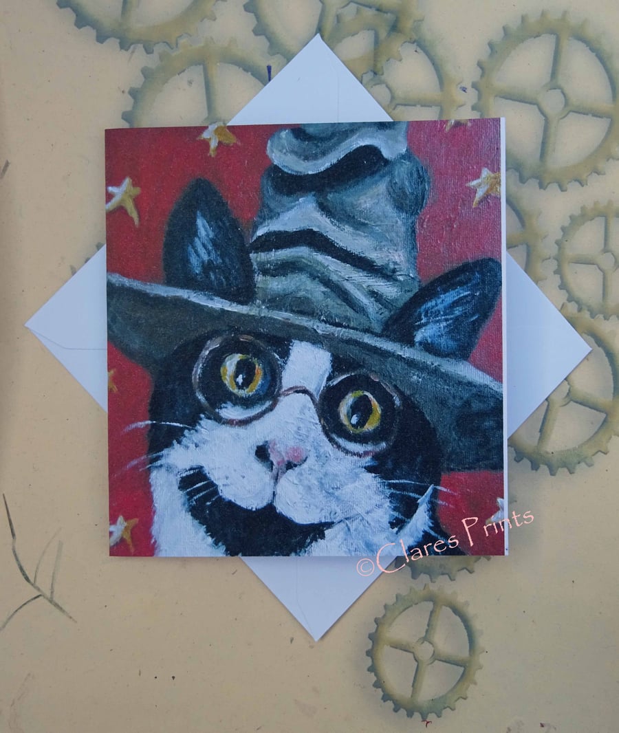Harry Potter Cat Art Greeting Card From my Original Painting