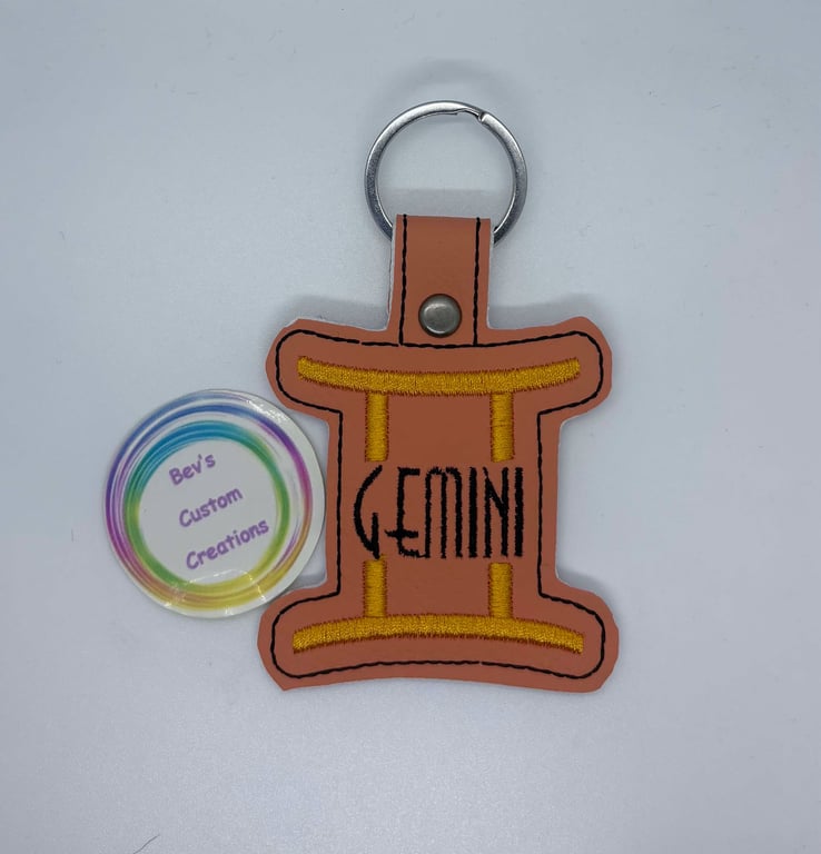 Embroidered Zodiac sign Keyring design - Gemini