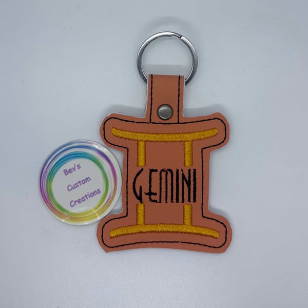 Embroidered Zodiac sign Keyring design - Gemini