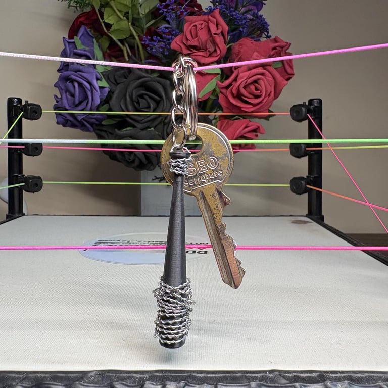 Barbed Wire Baseball Bat keyring: Pro Wrestling key chain, Handmade