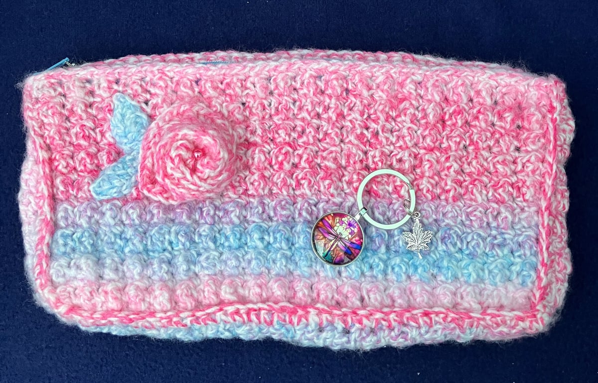 Make up bag and keyring set - Pink blue white multi - Special Gift