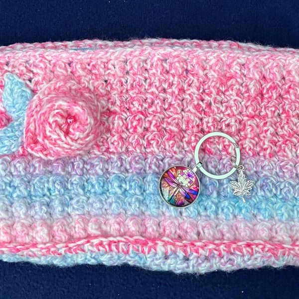 Make up bag and keyring set - Pink blue white multi - Special Gift