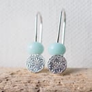 Sterling silver daisy drop earrings with pale blue jasper beads
