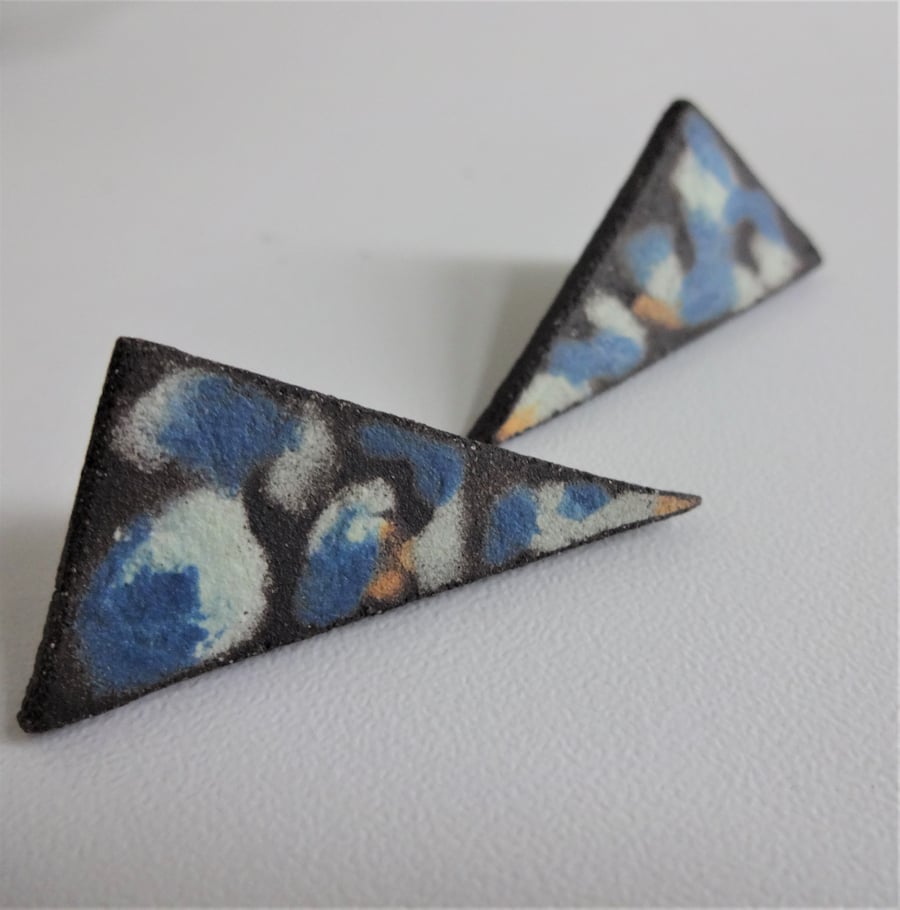 Handmade triangular ceramic earrings
