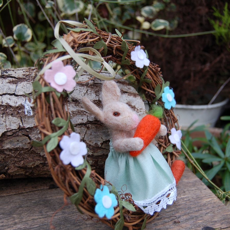 Spring Wreath, Rabbit with carrot,. Window Wreath, Nursery decoration
