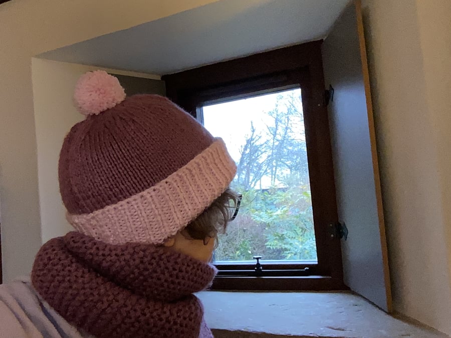 Burgundy and pink bobble hat