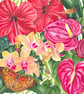 Tropical Garden Floral Art Square Handmade Greeting Card - Image 1